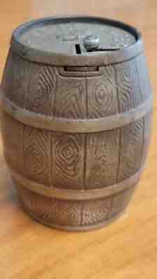 1889 Beer Barrel Dime Register nickel-plated cast iron bank
