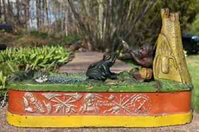 Antique Cast Iron Mechanical Bank CHIEF BIG MOON J E Stevens 1899