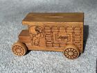 Vintage Schmidt Beer Truck Wood Piggy Bank. 1860. Light Brown. 8" x 3" x 4"