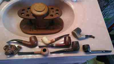  Pipe Collection Briar  Denicotea Sterncrest Volcano Meerschaum Humidor & Stand