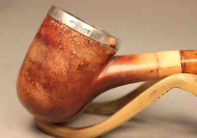 Superb 1886 Antique Block MEERSCHAUM SOLID SILVER Amber Estate Pipe Pipa Pfeife