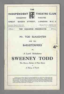 Tod Slaughter "SWEENEY TODD" (Before Sondheim) Barnstormers 1932 London Playbill