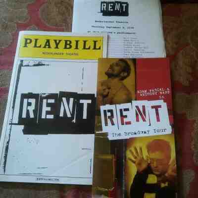 RENT Broadway playbill (Closing Week) + Understudy sheet and Tour flyer