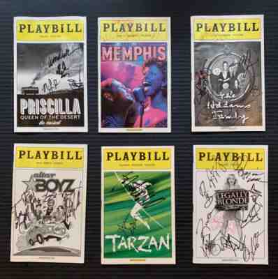 Lot of 6 Signed Broadway Playbills; Legally Blonde, Priscilla, Tarzan &more