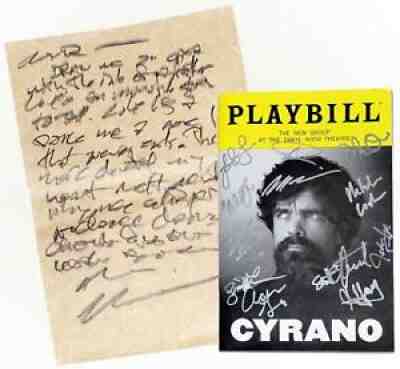 Full Cast Peter Dinklage Signed CYRANO Playbill + Prop Letter