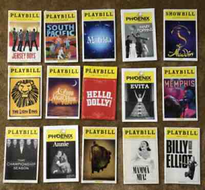 Lot of Playbills Mary Poppins Aladdin jersey boys South Pacific Elvita Memphis