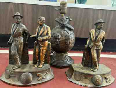 RARE VINTAGE Wiley Post and Will Rogers Commemorative Globe Lamp & Bookends