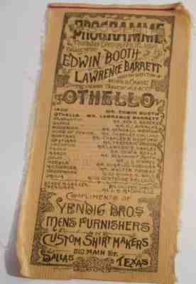SILK PROGRAM 1888 EDWIN BOOTH & LAWRENCE BARRETT
