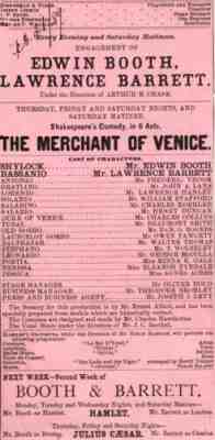 *EDWIN BOOTH RARE 1889 MERCHANT OF VENICE PROGRAM*
