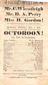 *JUNIUS BRUTUS BOOTH JR RARE 1860 SAN FRANCISCO OCTOROON HANDBILL BOUCICAULT*