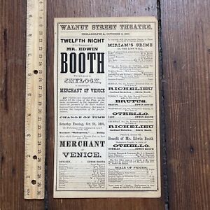 *EDWIN BOOTH RARE  1869 THEATRE PROGRAM Walnut Theatre Merchant of Venice