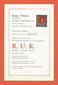Karel Capek's "R.U.R." Rossum's Universal Robots 1923 Hammersmith, England Flyer