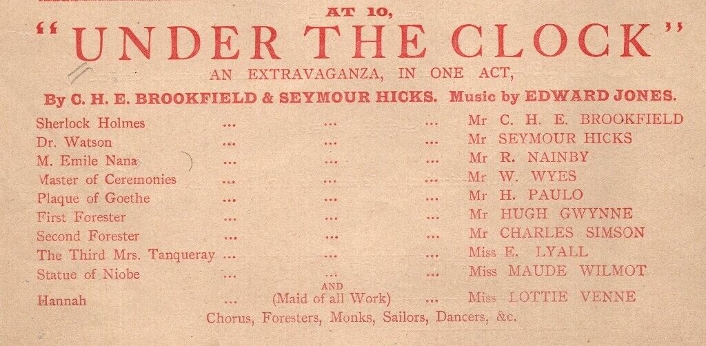 *FIRST SHERLOCK HOLMES PLAY 1893 RARE UNDER THE CLOCK PROGRAM*