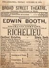 *EDWIN BOOTH AND HIS NIECE MARIAN BOOTH RARE 1878 PROGRAM*