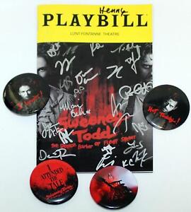 SWEENEY TODD Cast Sutton Foster Aaron Tveit Signed Playbill +Fundraising Buttons