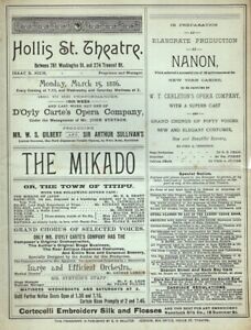*D'OYLY CARTE RARE 1886 GILBERT & SULLIVAN HOLLIS STREET THEATRE MIKADO PROGRAM*