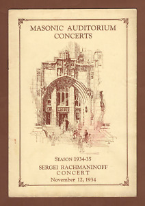 Pianist SERGEI RACHMANINOFF / Masonic Auditorium 1934 Detroit Concert Program