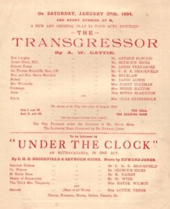 1ST APPEARANCE SHERLOCK HOLMES ON STAGE: 1894 UNDER THE CLOCK PROGRAM*