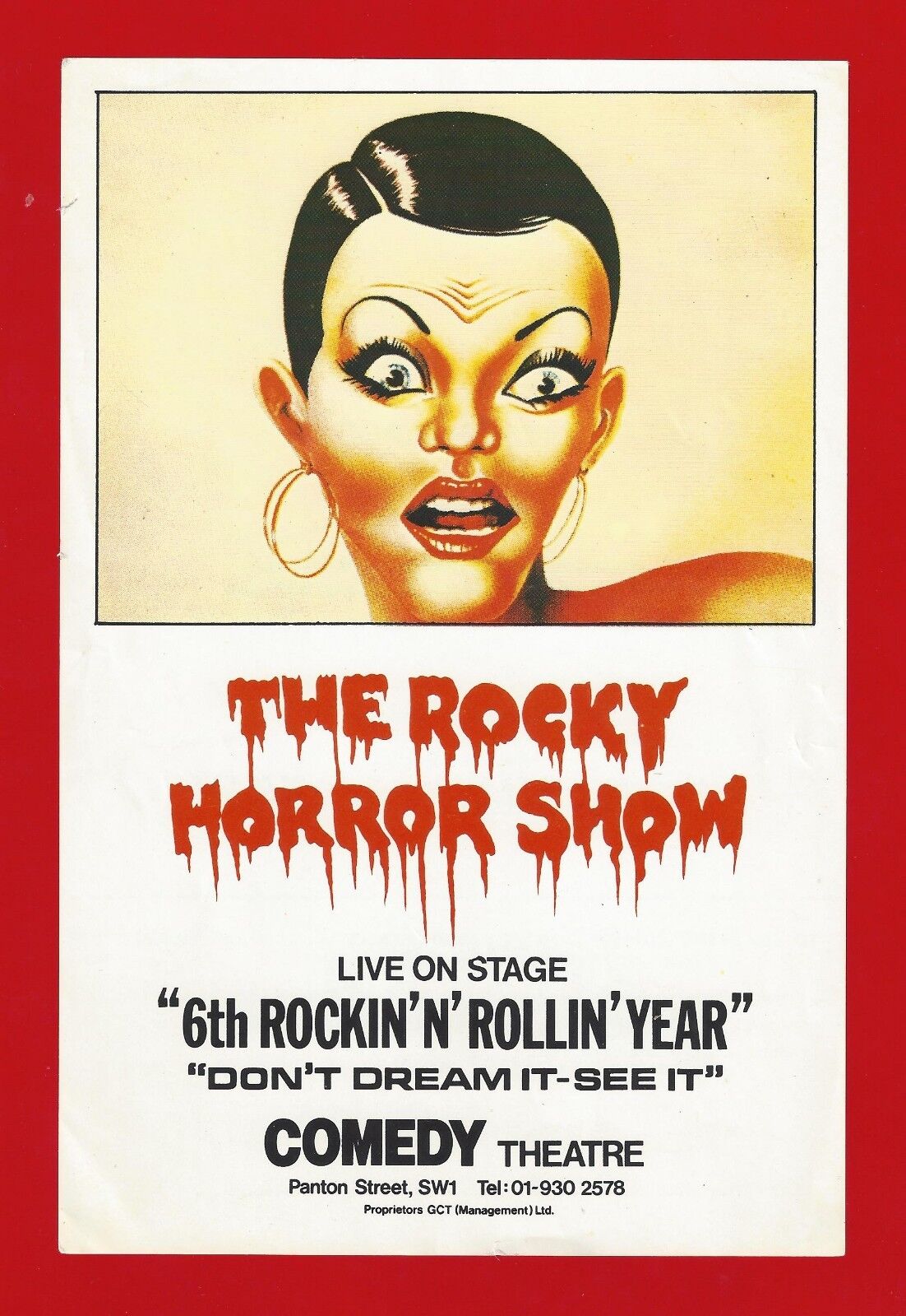 Richard O'Brien "ROCKY HORROR SHOW" Comedy Theatre / Tim Curry 1978 London Flyer