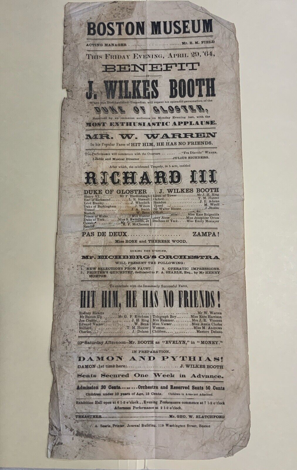 John Wilkes Booth Theatre Program