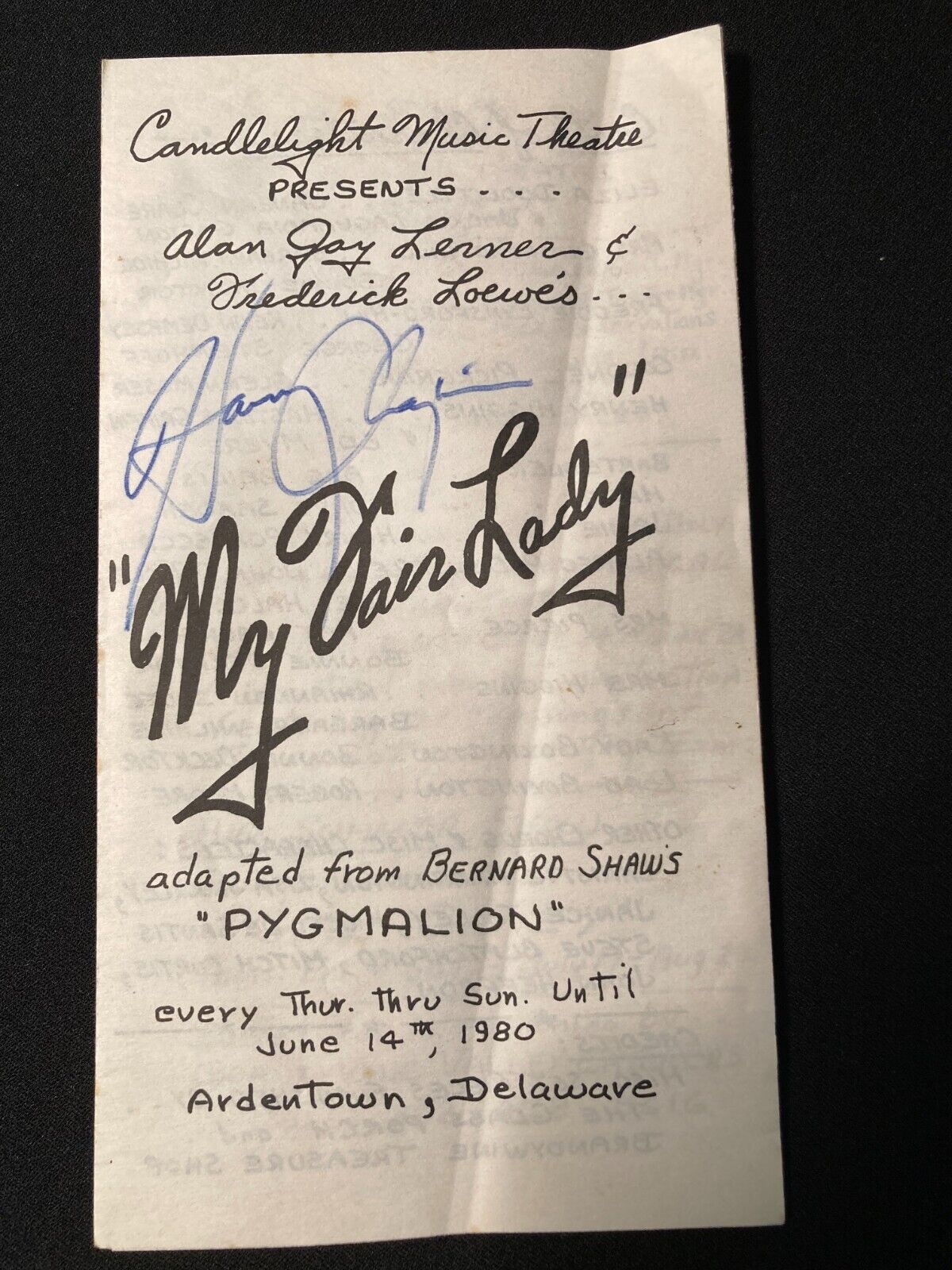 Harry Chapin Autographed Playbill Ardentown Delaware 1980 Autograph