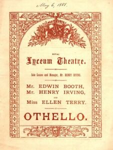 *STAGE LEGENDS EDWIN BOOTH HENRY IRVING ELLEN TERRY RARE 1881 OTHELLO PROGRAM*