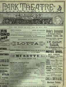 *LEGENDARY GOLD RUSH ACTRESS LOTTA CRABTREE LARGE 1882 MUSETTE PROGRAM*