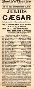 *EDWIN BOOTH'S THEATRE 1876 JULIUS CAESAR BROADSIDE L. BARRETT E. L. DAVENPORT*
