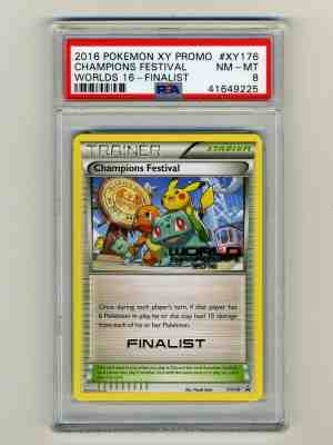 POKEMON PSA 8 NM-MINT 2016 CHAMPIONS FESTIVAL FINALIST STAMP WORLD CARD PIKACHU