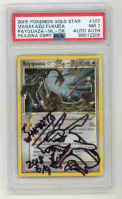 PSA 7 AUTO SIGNED POKEMON RAQUAZA GOLD STAR 2005 MASAKAZU FUKUDA 107 CARD ENG