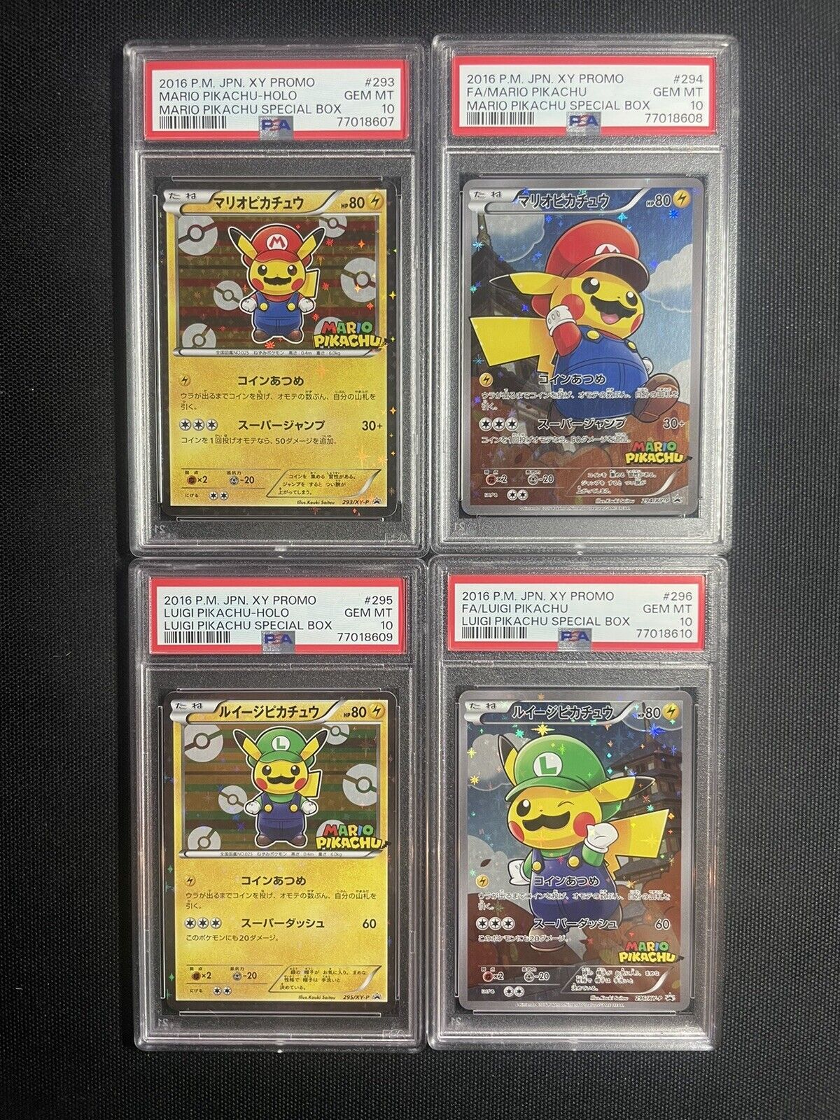 SEQUENTIAL PSA 10 Mario & Luigi Poncho Pikachu Set 293 294 295 296 Pokémon Cards