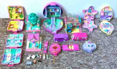Huge Polly Pocket Vintage Lot Blue Bird W/ Figures Zoo Mall Castle Treehouse
