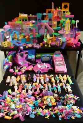 Polly Pockets fashion doll LOT house mall barn water park pool vehicles + more