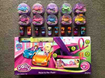 Mattel POLLY POCKET WHEELS Lot Race To The Mall Playset Cars Doll Figures