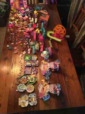 HUGE! Polly Pocket Lot 21 Dolls Clothes Shoes Playsets /Cars  compact Lockets ++