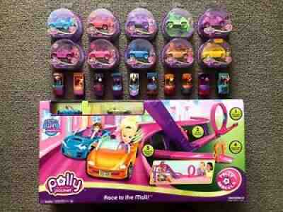 POLLY POCKET WHEELS lot - Race to the Mall Playset Dolls Cars #29-38 Mattel NEW
