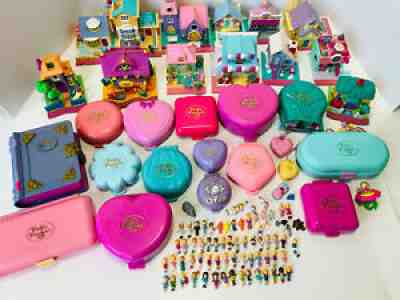 Vintage Bluebird Polly Pocket Huge Lot 15 Compacts, 13 Houses, 70+ Figures More!