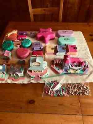 Vintage POLLY POCKET BLUEBIRD Compacts, Houses, People, Huge Lot of 129 Pieces