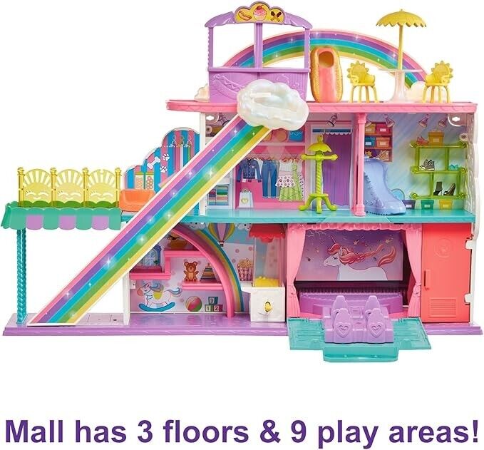Polly Pocket Sweet Adventures Rainbow Mall, 3 Floors, 9 Play Areas