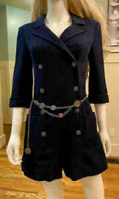$9,295 NWT Chanel 2013 Jumpsuit Blue Tweed Romper 34 36 2 4 6 Jacket Shorts S M
