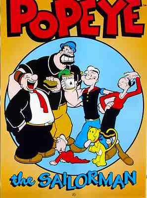 Popeye The Sailor Man 24x34 Print Olive Oyl Brutus Wimpy Sweet Pea Art  Poster