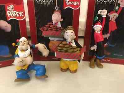 Carlton Cards Popeye Collection Christmas Xmas 3 ornaments Wimpy Olive Oyl 1998