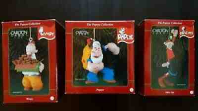 Carlton Cards Popeye Collection Christmas Xmas 3 ornaments Wimpy Olive Oyl 1998