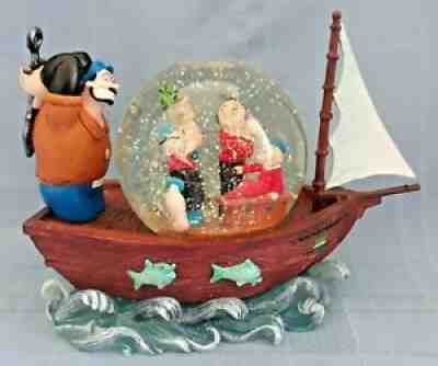 Popeye The Sailor Man Snow Globe Ship RARE HTF 1998 Olive Oyl Brutus Sweet Pea