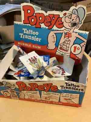 RARE LOT OF 18 TOPPS BUBBLE GUM POPEYE TATTOO TRANSFER WRAPER AND BOX