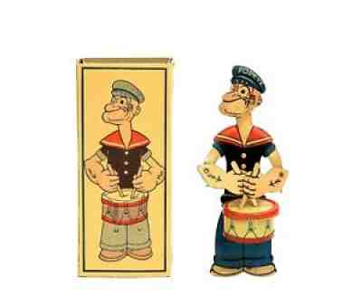 Rare Vintage J. Chein No. 252 Popeye Drummer Tin Toy w/ Original Box