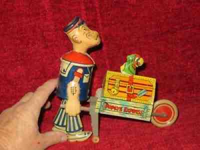 Vintage 1930's Linemar Marx POPEYE EXPRESS Wind-UP Tin Litho w/Caged PARROT~MINT
