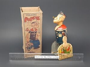 VTG MARX WIND UP TIN LITHO WALKING POPEYE W/ ORIGINAL BOX  - WORKS - NO RESERVE!