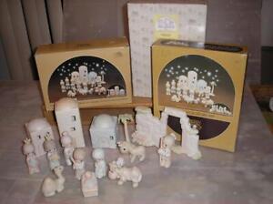 PRECIOUS MOMENTS 11 PCS NATIVITY E-2395, BUILDINGS, WALL COME LET US ADORE HIM
