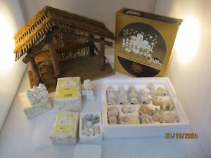 1982 Precious Moments Come Let Us Adore Him Mini 11pc E-2395,Manger, 3 Other pcs
